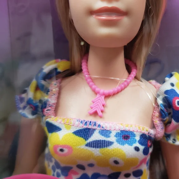 Barbie Blonde Hair Blue & Pink Floral Sundress National Down Syndrome - Picture 3 of 4